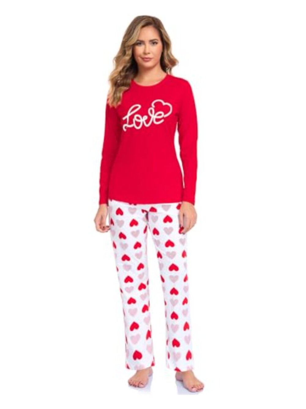 Women's 2 Piece Cotton Pajama Set Long Sleeve Print Top & Pants Loungewear